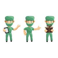 Set of cute cartoon male nurse in various poses vector