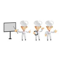 Set of cartoons of cute chef in different poses vector