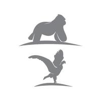 Conjunto de plantillas de mascota animal de silueta de pájaro gorila y cóndor vector