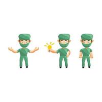 Set of cute cartoon male nurse in various poses vector