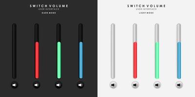 Minimalist Switch Potrait Volume in Neumorphism Design. Simple, modern and elegant. Smooth and soft 3D user interface. Light mode and Dark Mode. For website or apps design. Vector Illustration.