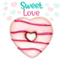 Cute pink watercolor heart donut sweet love message vector