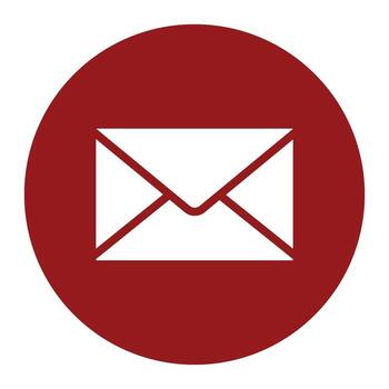 icono de correo plano. sobre blanco sobre el fondo del círculo rojo vector