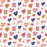 Seamless pattern with big collection of love objects and symbols for Happy Valentines day. Colorful flat illustration. vector