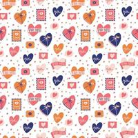 Seamless pattern with big collection of love objects and symbols for Happy Valentines day. Colorful flat illustration. vector