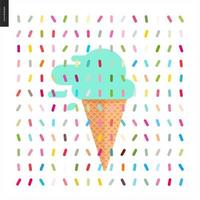 Mint Ice cream in a cone and pattern vector