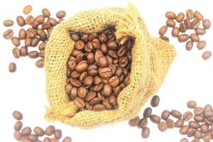 Top view of coffee beans in a bag photo