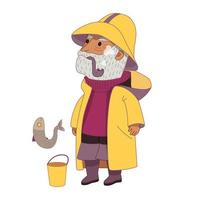 Fisherman, an elderly grey-haired man wearing vintage fisherman hat vector