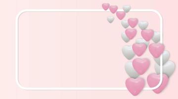 White and pink heart balloons on pink background . Realistic balloons, and frame . vector illustration for ad