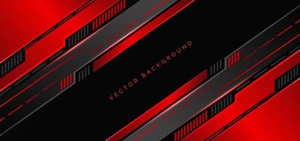 Abstract technology geometric red and black color with red light on black background. vector