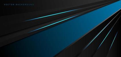 Abstract template blue metallic overlap with blue light modern technology style on black background. vector