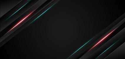 Abstract template black stripes with light blue, red, neon light with copy space for text. technology concept. vector