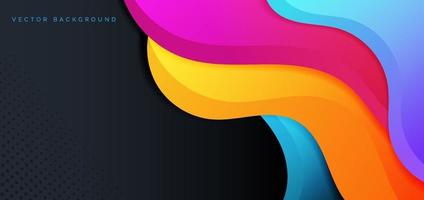 Abstract liquid shapes gradent blue pink yellow color geometric fluid on dark background with copy space for text. vector