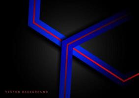 Abstract dark blue geometric hexagon with red lines  overlapping layer on black background. vector