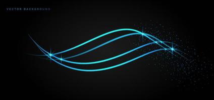 Abstract template blue line light wave on black background. Technology futuristic style. vector