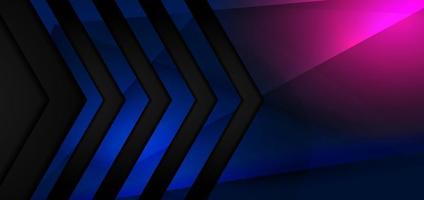 Abstract black arrow tech banner design with blue, pink glowing light. Technology concept. vector