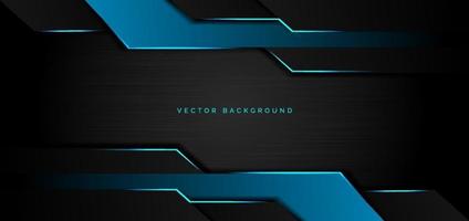 Abstract template geometric blue metallic overlap with blue light modern technology style on black metal background and texture. vector