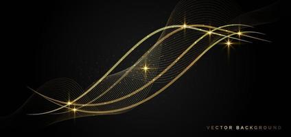 Abstract golden wave on dark background with light effect. Luxury concept. vector