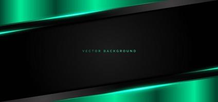 Abstract banner web green metallic overlap with green light modern technology style on black background. vector