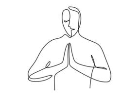 Continuous one line drawing man in yoga pose. vector