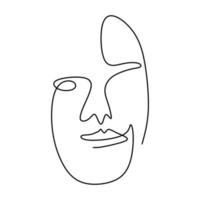 One continuous line drawing of abstract face of human. Modern continuous line art man and woman minimalist contour. vector