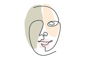 Abstract poster with minimal woman face with happy expression one line drawing. vector