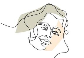 una línea continua sonriente modelo de mujer joven con cabello rizado. Logotipo de figura de belleza femenina aislado sobre fondo blanco. Amo tu autoconcepto de estilo minimalista. ilustración de diseño vectorial vector