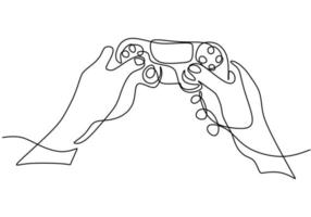 One continuous single line drawing of hands with joystick. vector