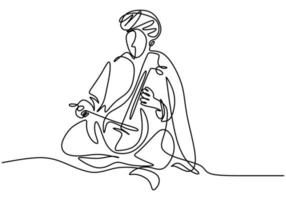 Continuous one line drawing of beautiful woman playing four-stringed Pipa musical instrument. Chinese traditional music performance concept. vector