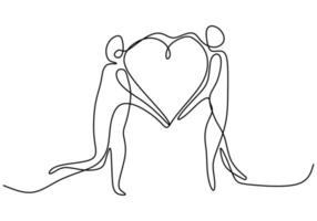 un dibujo de línea continua de manos que muestran el signo del amor. manos mujer y hombre sosteniendo juntos diseño minimalista aislado sobre fondo blanco. concepto de historia de amor. ilustración vectorial vector