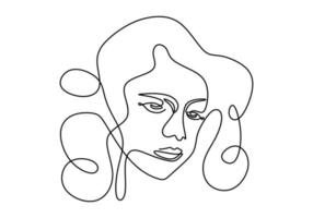 una línea continua sonriente modelo de mujer joven con cabello rizado. Logotipo de figura de belleza femenina aislado sobre fondo blanco. Amo tu autoconcepto de estilo minimalista. ilustración de diseño vectorial vector