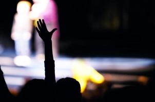 Supporter in the audience raising a hand photo