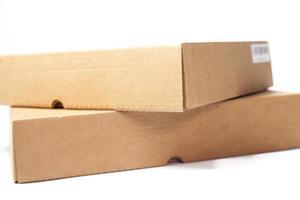 Brown paper boxes on white background photo