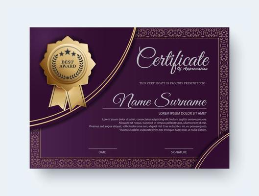 Elegant purple certificate award template