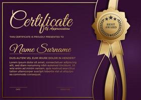 elegante plantilla de premio de certificado púrpura vector