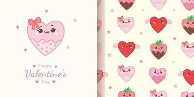 Fondo transparente de patrón de dibujos animados lindo corazón para el día de San Valentín. vector