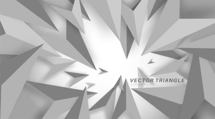 gray background with 3d geometric shapes. Backdrop with 3d polygons. Background with falling triangles