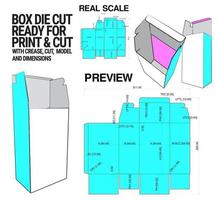 Box Die Cut Cube Template With 3d Preview Organised With Cut, Crease, Model And Dimensions Ready To Cut And Print, Full Scale And Fully Functional. Prepared For Real Cardboard vector