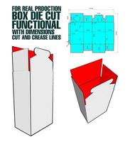 plantilla de cubo troquelado de caja con vista previa 3d organizada con corte, pliegue, modelo y dimensiones listas para cortar e imprimir, a escala completa y completamente funcional. preparado para cartón real vector