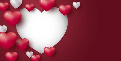 Love concept design of heart on red background with copy space Valentine's day and wedding vector illustration
