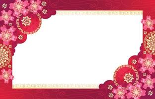 Chinese New Year Pink Floral with Red Background vector