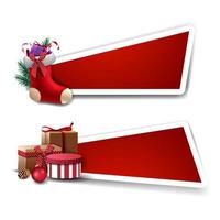 Template for Christmas discount, Red templates with presents and Christmas stockings with gifts inside vector