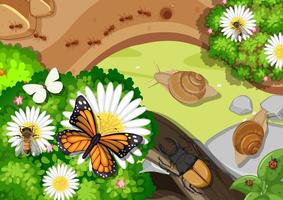 Top view of pond close up scene with many insects vector