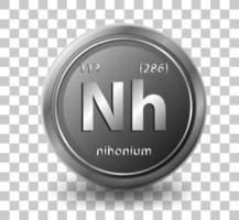 Nihonium chemical element. Chemical symbol with atomic number and atomic mass. vector