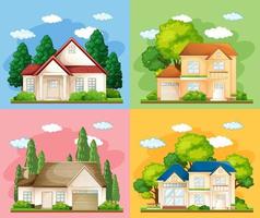 Conjunto de diferentes tipos de casas sobre fondo de color vector