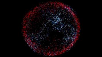 fondo rosso e blu della tecnologia della scienza di forma del globo delle particelle