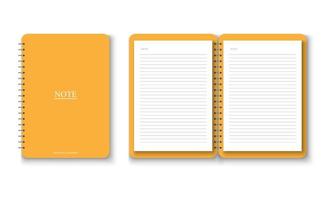 cuaderno amarillo realista con juego de papel a4 vector