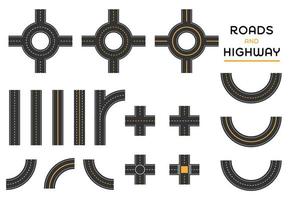 Carreteras y carreteras diferentes intersección conjunto de piezas. vector