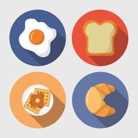 Breakfast long shadow icon set vector