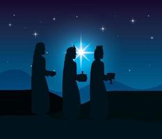 Epiphany of Jesus with magi bringing presents vector